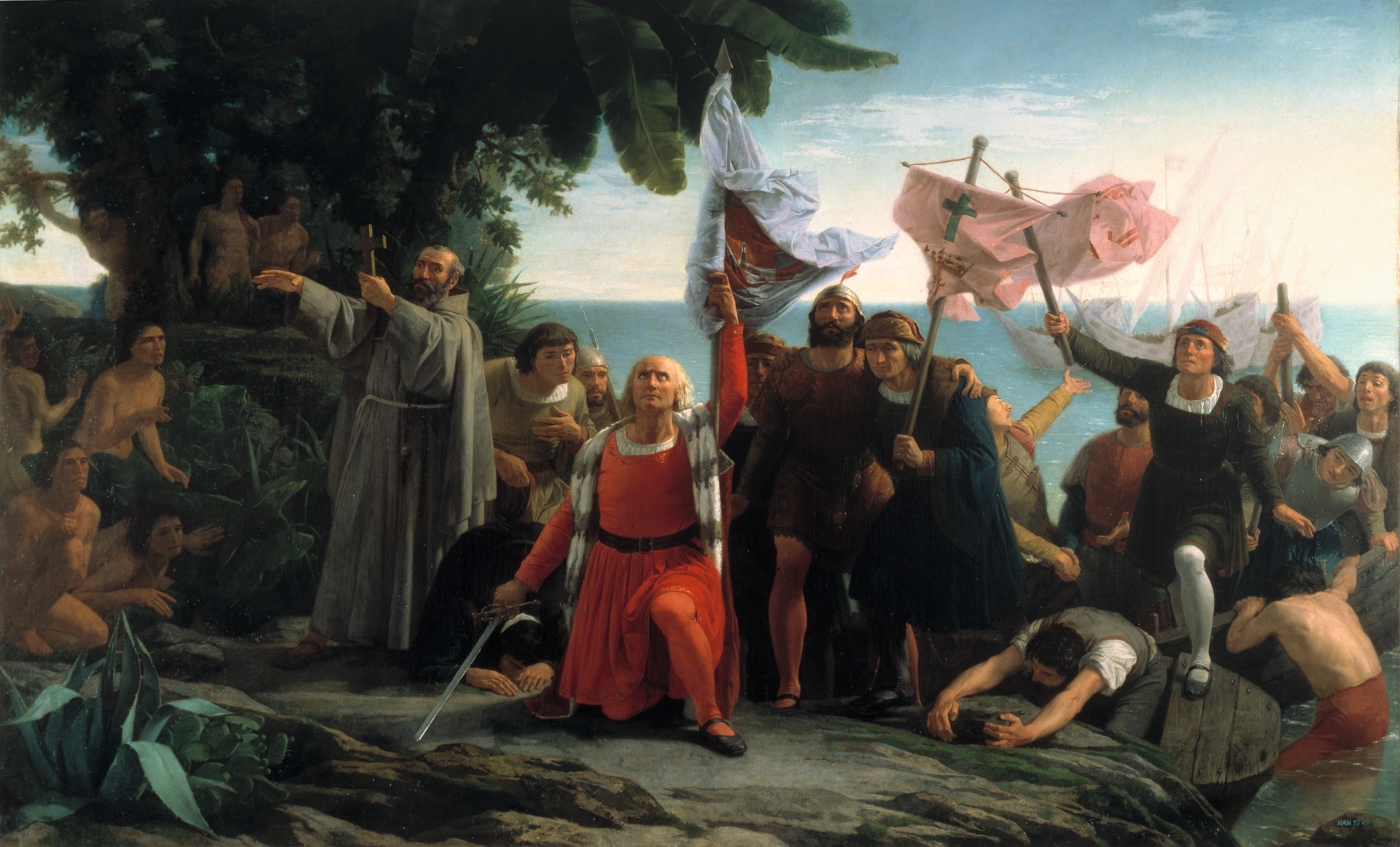 Columbus reaches the Americas historical image