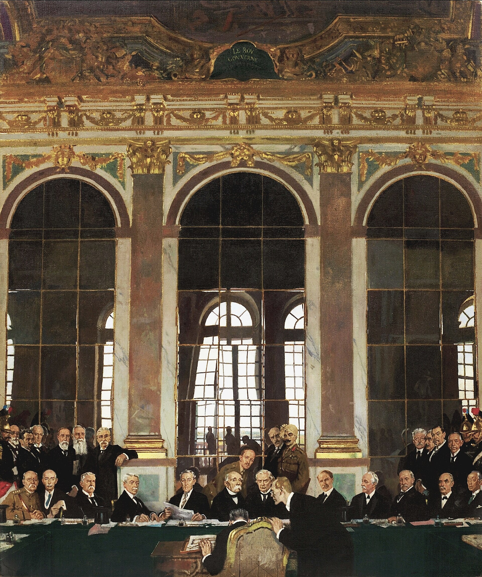 William Orpen painting of the signing of the Treaty of Versailles in the Hall of Mirrors on 28 June 1919