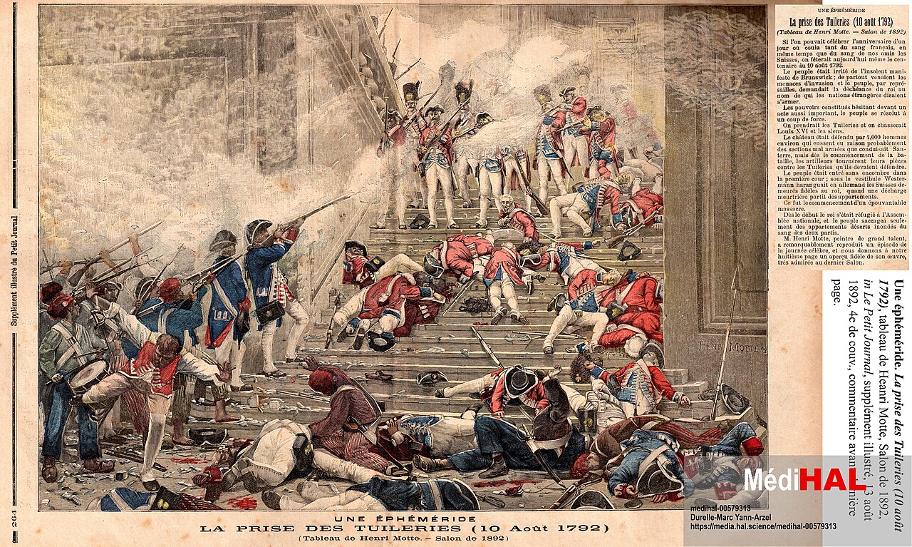 Historical artwork illustrating Fall of the French Monarchy in 1792
