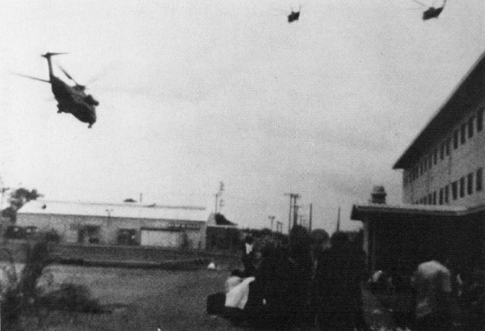 U.S. Marine Corps CH-53 helicopters evacuating people from Saigon on 29 April 1975