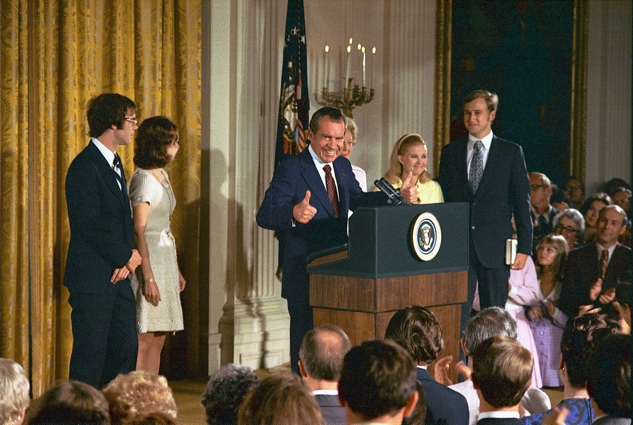 Richard Nixon saying farewell to White House staff on 9 August 1974 after announcing his resignation